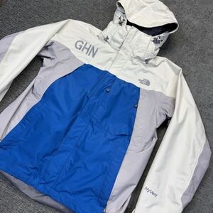 The North Face HyVent Ski Jacket Mens Medium Blue Gray White Hooded AME6